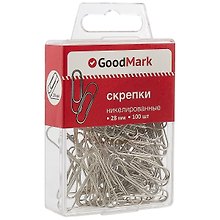 Скрепки никелированные круглые, GoodMark, 28 мм, 100 штук
