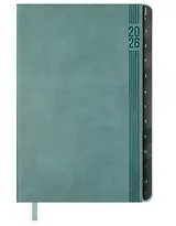 Еженедельник дат. 2026г. А5 80л "Буйвол" серо-голубой, кожзам, мягк.переплет, блинт.тиснение, офсет, справ.мат-лы, вырубка, закругл.углы, 2 ляссе, инд.уп