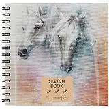 Скетчбук 195*195 80л "Лошади" белый офсет, 100г/м2, тв.обложка, евроспираль