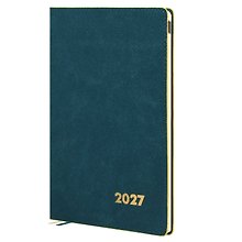 Еженедельник дат. 2027г. А5+ 80л "Нубук" морская волна, кожзам, мягк. переплет, тисн.фольгой, офсет, справ.мат-лы, закругл.углы, 2 ляссе, инд.уп