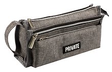 Пенал-косметичка 2 отделения "Private" серый, 21*10*7,5 см, текстильный