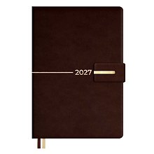 Ежедневник дат. 2027г. А5 176л "Шевиот" коричневый, кожзам, тв.переплет, тисн.фольгой, офсет, справ.мат-лы, ляссе, магнитный клапан, инд.уп