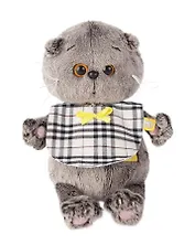 Мягкая игрушка Басик BABY в клетчатом слюнявчике (20 см) (BB-003)