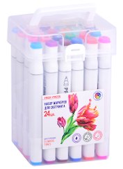 Маркеры для скетчинга 24цв FLOWERS TONES  двусторонние, скошенный/пулевидный наконечники, пласт.упаковка