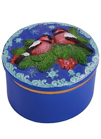 Шкатулка декоративная Снегири (7,5x7,5x5 см)