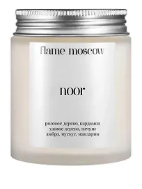 Свеча ароматическая Noor (Розовое дерево,Кардамон,Удовое дерево,Пачули,Амбра,Мускус,Мандарин) (110мл) (flame-MC033)