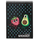 Блокнот А5 60л кл. "Дружные фрукты" гребень, сплошн.УФ-лак, белый офсет 60г/м2