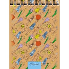 Альбом для эскизов, Скетчпад А4, 40л.Нежные цветы твердая обложка, крафт, без линовки, евроспираль