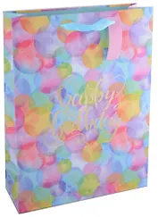 Пакет А3 32*42*11,5 "Happy birthday!" нейтр., бум., тиснение золот.фольгой, тег