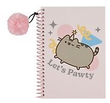 Книга для записей А5 48л "Pusheen" евроспираль, с  подвеской - помпоном, с наклейками