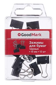 Зажимы для бумаг GoodMark, 15 мм, 12 штук, черные