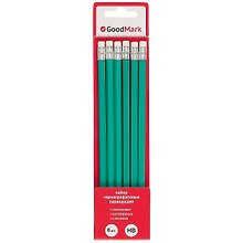Карандаши чернографитные с ластиком, GoodMark, 6 штук