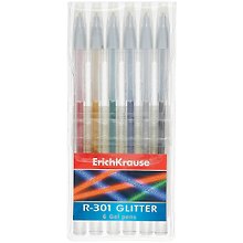 Ручки гелевые Erich Krause, R-301 Glitter, 6 цветов