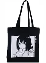 Сумка-шоппер Аниме Девушка с напитком (Сёдзё), черная (текстиль) (40х32)
