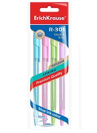Ручки шариковые Erich Krause, R-301 Spring Stick&Grip, синие 0,7 мм 4 штуки