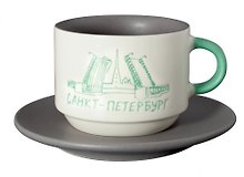 Набор чашка+блюдце "СПб. Мосты", серый