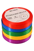 Лента атласная ширина 10 мм, набор 5 цветов по 10м.
