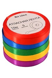Лента атласная, 10 мм х 10 м, 5 цветов, Art idea