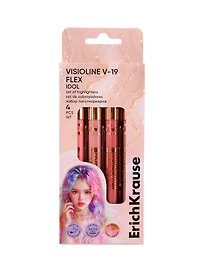 Текстовыделители «Visioline V-19» 4 цвета, с гибким наконечником, Erich Krause