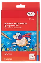 Карандаши цветные 18 цветов "Мультики" мягкий грифель, утолщённые, Гамма