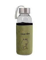 Бутылка в чехле велюр Единорог/Коты (стекло) (300мл)  зеленая Nice day