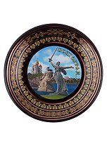 Магнит-тарелка Волгоград Родина-Мать-Панорама-Коллаж (фарф D7 цв. Черный)