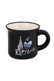 Кружка маленькая Спасская башня, триколор, черная (фарфор) (75мл) (Москва) (065-9-M-21-BL)