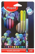 Фломастеры 12цв "DEEPSEA PARADISE" трехгранные, пиш.узел 0,8мм, смыв.чернила, к/к, подвес, Maped