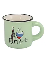 Кружка маленькая Спасская башня, триколор, зеленая (фарфор) (75мл) (Москва) (065-9-21)
