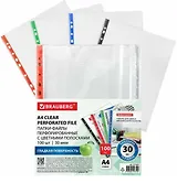 Папка-вкладыш А4 100шт/уп 30мкм, гладкая, с цветным корешком, ассорти, Brauberg