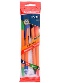 Набор шариковых ручек 4 цвета 0,7 мм, R-301 Orange Stick, Erich Krause