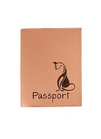 Обложка для паспорта нат.кожа, персиковая, зол.тиснение Кошка, тип 2