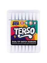 Маркеры для скетчинга 18цв "TERSO" двусторонние, пулевидный/клиновидный наконечники 1-3мм, пластиковая упаковка