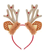 Ободок новогодний Рожки олененка с мехом и стразами (текстиль) (12-06141-P11)