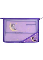 Папка для труда А4 "ДЕВОЧКА НА ЛУНЕ" 33*23см пластик, молния, внутр.блок для канц.принадлежностей