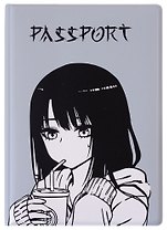 Обложка для паспорта Аниме Девушка с напитком (Сёдзё) (ч/б)  (Сёдзё) (цветная) (ПВХ бокс)