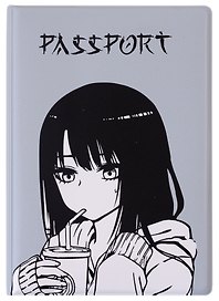 Обложка для паспорта Аниме Девушка с напитком (Сёдзё) (ч/б)  (Сёдзё) (цветная) (ПВХ бокс)