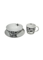 Набор для завтрака Black&White (кружка 330мл салатник 15,9см тарелка 19,8см) фарфор GiftLand (8520 B&W)