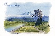 Открытка "Владикавказ. Памятник Исса Плиеву на фоне Столовой горы"