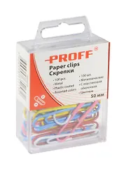 Скрепки 50мм 50шт ассорти, винил., круглые, пл/уп, подвес, Proff