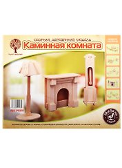 Сборная деревянная модель Чудо-Дерево Часы, лампа и камин P009
