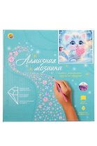 Алмазная мозаика. Классическая с подрамником, с полным заполнением "Зимний котенок" (24 цв) (20х20)