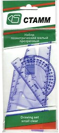 Набор геометрический малый (треугольник 2 штуки, линейка 16 см, транспортир), СТАММ