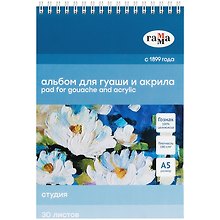 Альбом для гуаши и акрила  А5 30л"Студия" 180г/м2,  на склейке, Гамма