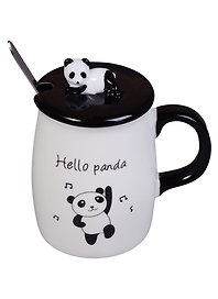 Кружка с крышкой и ложкой Hello Panda (керамика) (400мл)
