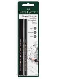 Карандаши угольные "Pitt", 3шт., мягкий/средний/твердый, блистер, Faber-Castell