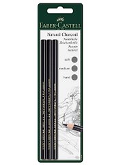 Карандаши угольные "Pitt", 3шт., мягкий/средний/твердый, блистер, Faber-Castell