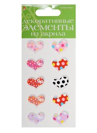 Декоративные элементы из акрила Набор №13 «Сердечки», Hobby Time, 10 штук