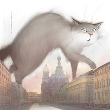 Открытка одинарная СПб Кот и Спас-на-Крови худ.Чувиляева