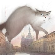 Открытка одинарная СПб Кот и Спас-на-Крови худ.Чувиляева